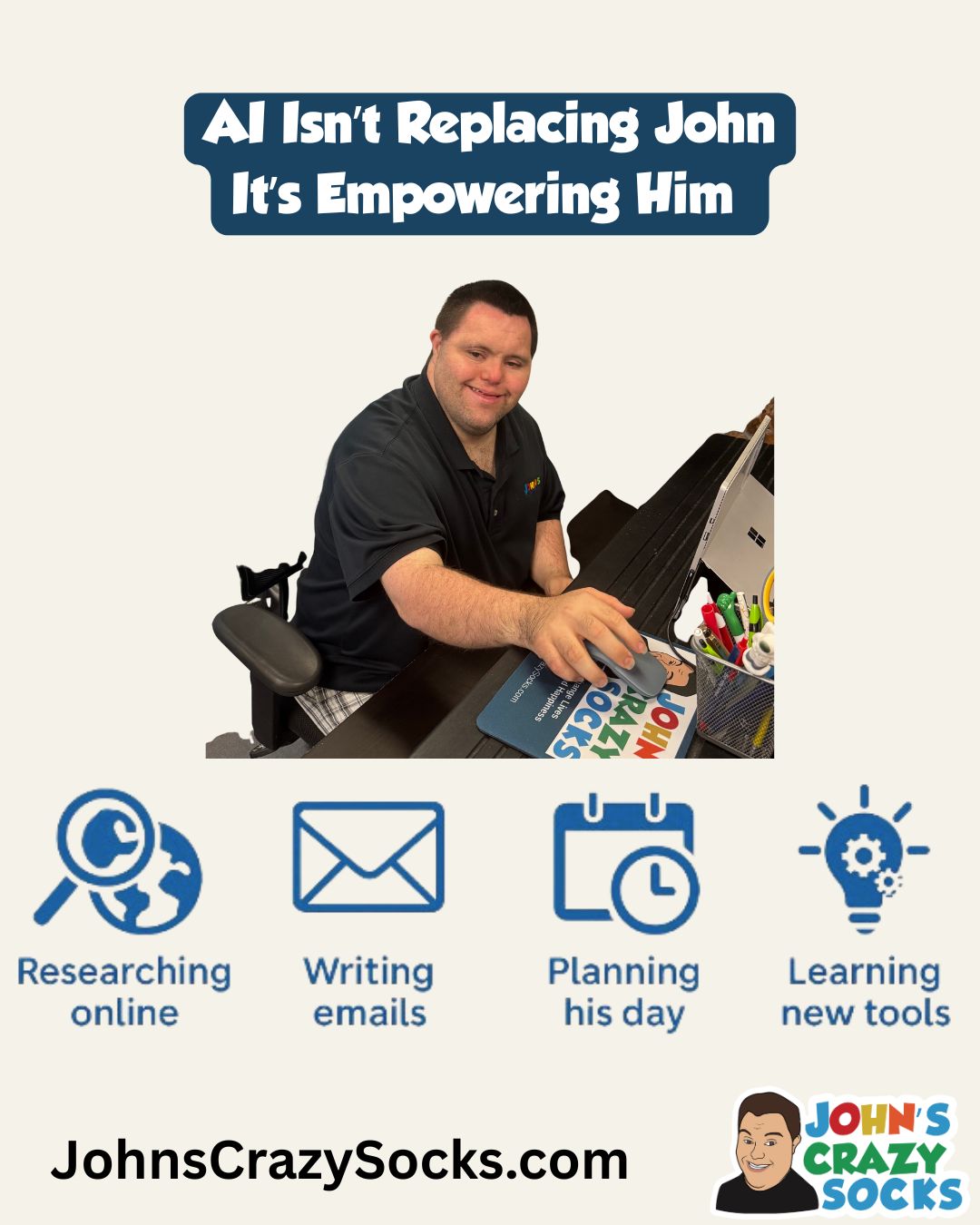 John at his desk using ChatGPT on his computer