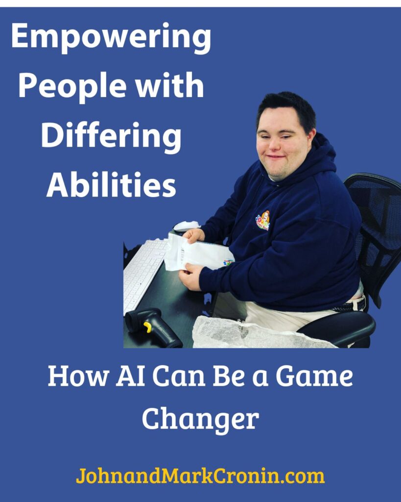 john at his desk working. Text that reads Empowering People with Differing Abilities: How AI Can Be a Game-Changer