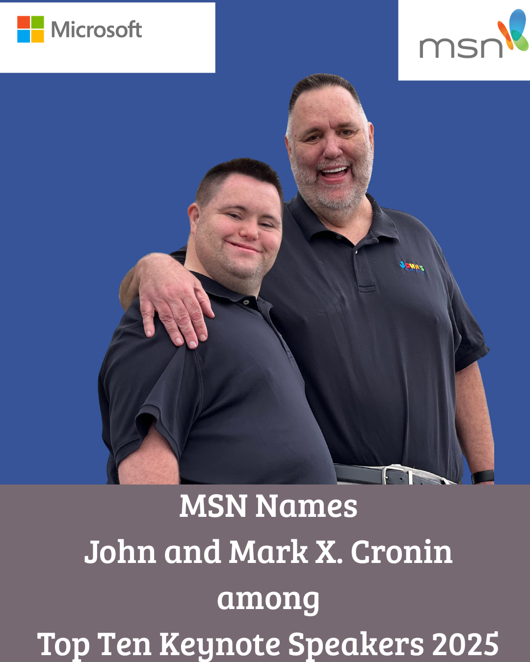 Picture of John and Mark Cronin - with a banner reading Named One of top Ten Keynote Speakers for 2025