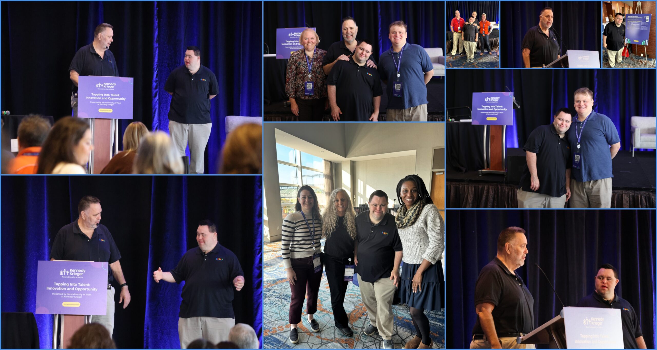 Collage of photos of JOhn and Mark speaking and meeting with conference attendees