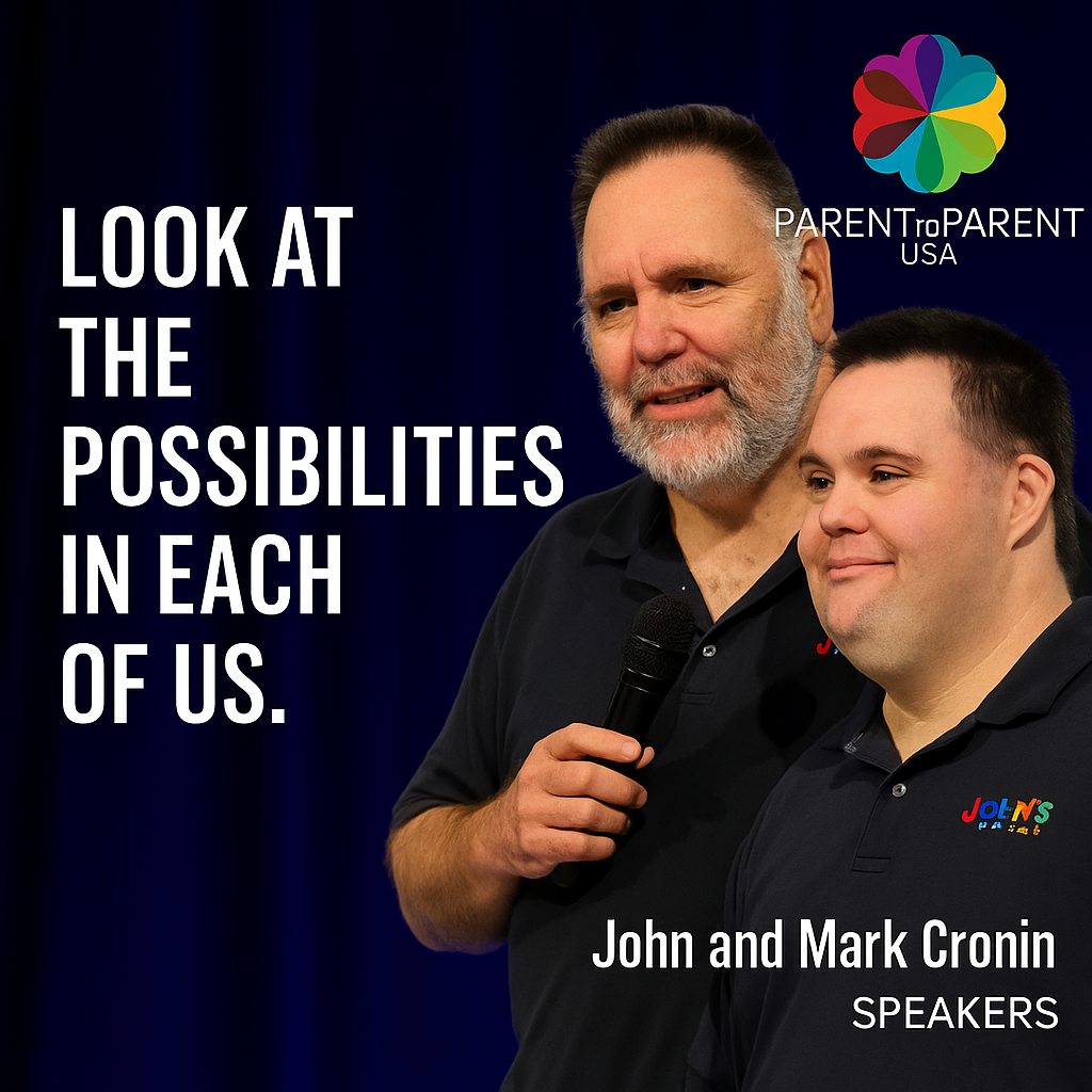 A picture of John ( ayong manw ith Down syndrome) and Mark (his father, an older man with a beard) and a headline that reads: Seeing the Possibilities in Each of Us