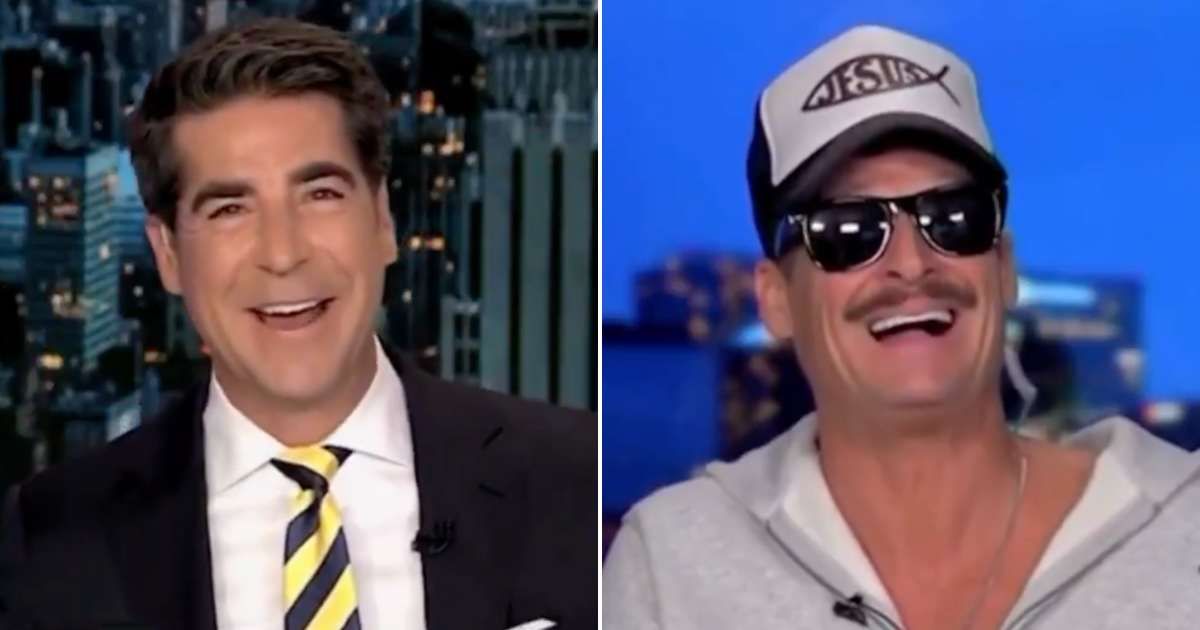 a picture of Jesse Watters and Kid Rock side by side on a TV interview.