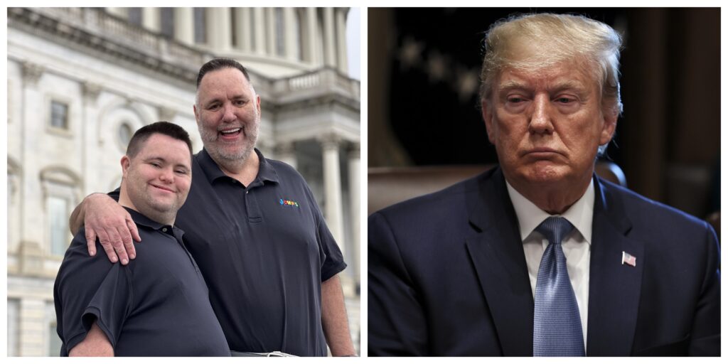 side by side pictures of John & Mark in front of the U.S. Capitol and President Trump